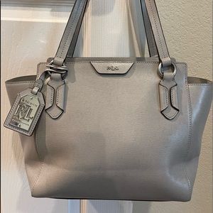 Ralph Lauren Gray Saffiano Leather Satchel Purse